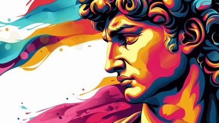 Naklejka premium Showcase classical and contemporary art in this collection of hand illustrations, plaster busts, statues, abstract shapes, spots, and lines.