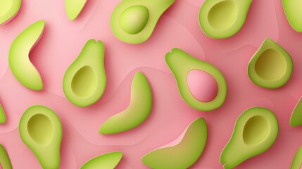 Vibrant pink banner featuring green avocado pattern in pop art design.