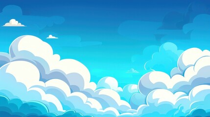 Captivating vector illustration of a serene blue sky dotted with adorable clouds.