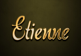 Old gold text effect of French name Etienne with 3D glossy style Mockup.