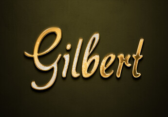 Old gold text effect of French name Gilbert with 3D glossy style Mockup.