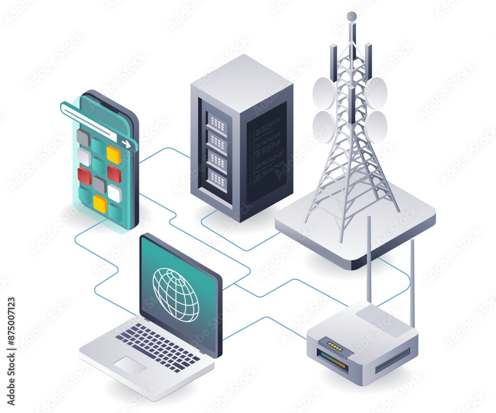 Aufkleber Network of Computer Towers for Information and Data Technology