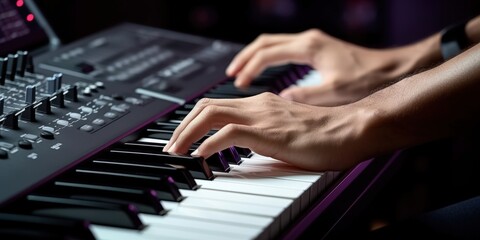 Obraz premium Close-up of a Person Playing a Keyboard
