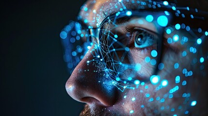 Close-up of a businessman using facial recognition for biometric authentication to access secure financial data