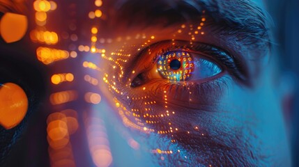 Close-up of a businessman using facial recognition for biometric authentication to access secure financial data