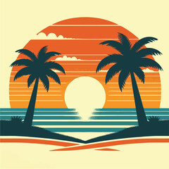 Summer palm tree and beach vintage background
