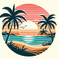 Summer palm tree and beach vintage background

