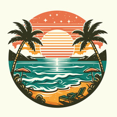 Summer palm tree and beach vintage background
