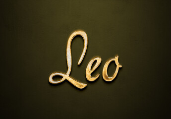 Old gold text effect of French name Leo with 3D glossy style Mockup.