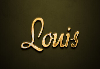 Old gold text effect of French name Louis with 3D glossy style Mockup.