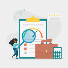 The manager evaluates the potential debtor's ability to repay the debt. Credit rating, credit risk control, credit rating agency concept. Vector illustration.
