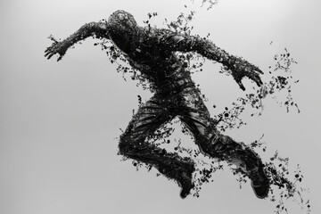 Obraz premium Dynamic figure made of black ink splatters, modern abstract illustration