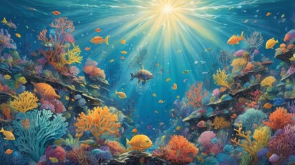 Fototapeta premium Coral Reefs landscape cartoon style