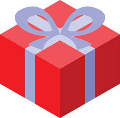 Red gift box with a blue ribbon is lying on a white background