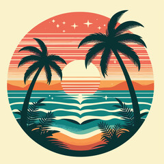 Summer palm tree and beach vintage background
