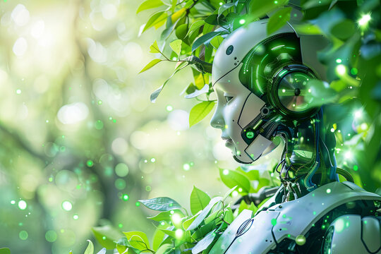 Ecosystems and green energy are integrated with robotic and AI technologies in companies and organizations