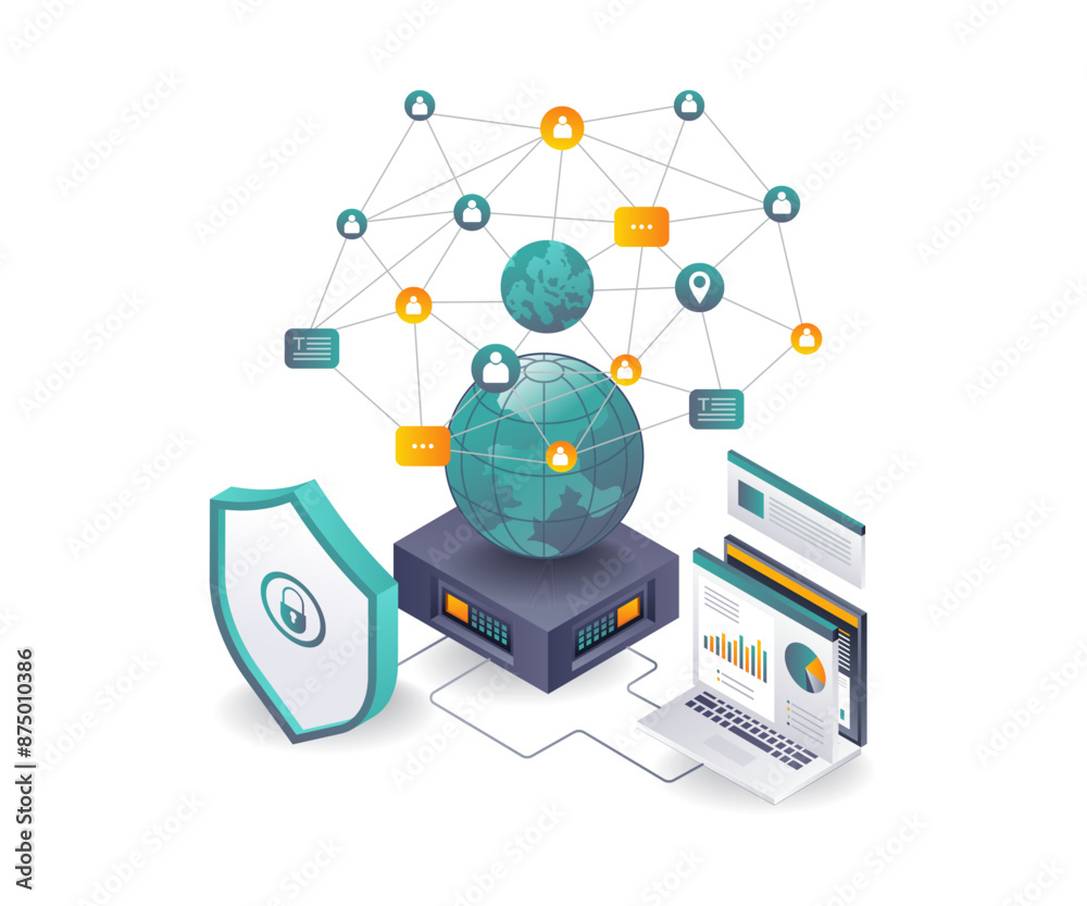 Aufkleber Global Computer Server Network Security Analysis