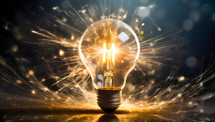 explosion of a traditional electric bulb background. Generative AI.