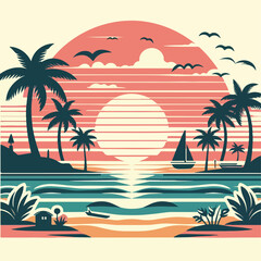 Summer palm tree and beach vintage background
