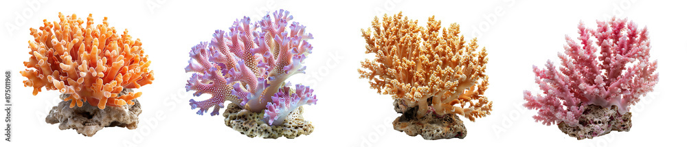 Wall mural Colorful coral reefs underwater marine life vibrant ocean ecosystem transparent background