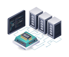 Developing Chip Technology for Servers isometric illustration