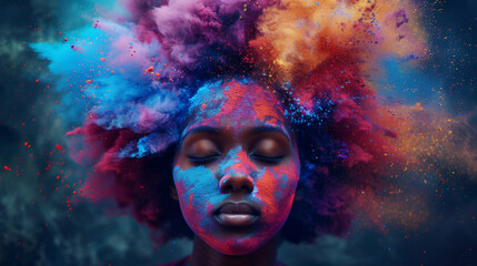 African woman with colorful powder on her face