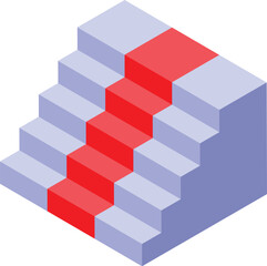 Isometric red carpet leading up white stairs toward success