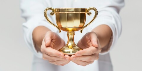 person holding a cup of trophy