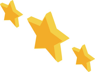 Three dimensional golden stars floating on white background
