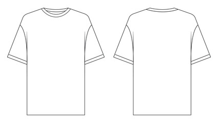 T-shirt vector template set mock up isolated on white background. flat technical drawing template. Unisex T-Shirt illustration, colorful front and back view, white. T-shirt Mock up Front and back.