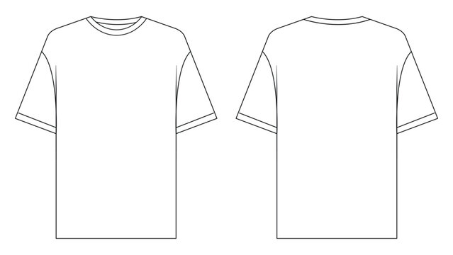 T-shirt vector template set mock up isolated on white background. flat technical drawing template. Unisex T-Shirt illustration, colorful front and back view, white. T-shirt Mock up Front and back.
