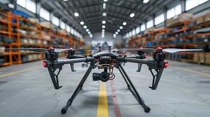 A drone fleet preparing for delivery operations at a logistics center. The technology enables rapid and cost-effective last-mile delivery solutions.