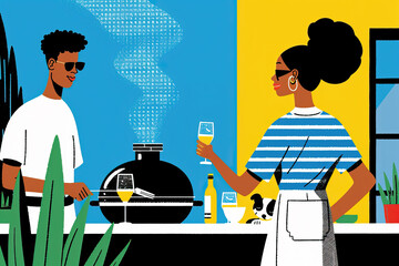 Summer Backyard Barbeque With Friends and a Dog. Generative AI image