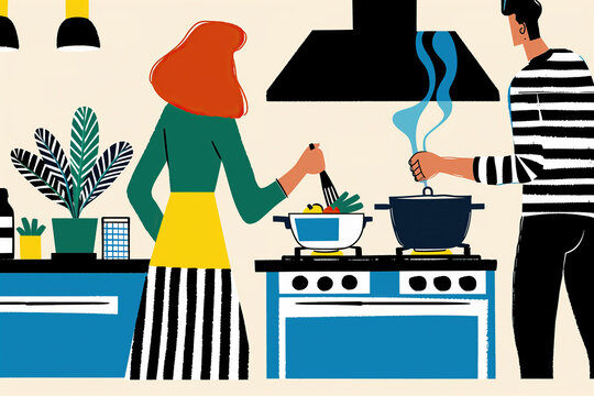 Unrecognizable couple Cooking Dinner Together In a Modern Kitchen. Generative AI