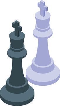 Black and a white king chess pieces are standing on a chessboard during a chess game