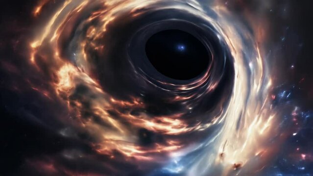 Mesmerizing depiction of a black hole in space with swirling galaxies