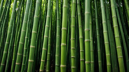 Obraz premium Lush green bamboo stalks in a dense forest.