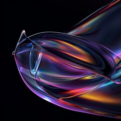 Abstract iridescent 3D liquid shape with purple, blue, orange and red colours