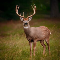 Obraz premium Amazing horns on the head of red deer in the forest