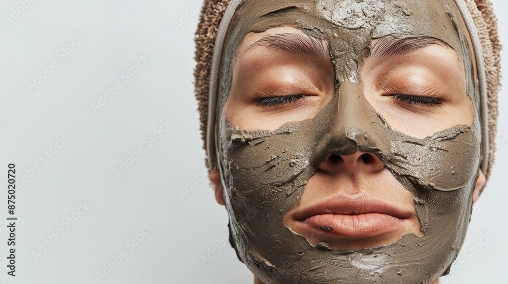 Canvas Prints Top view of mud mask on white background with space for text