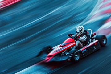 Exciting kart racing with the driver taking turns at high speed on the track