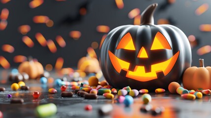 cute pumpkin with colorful candy 
