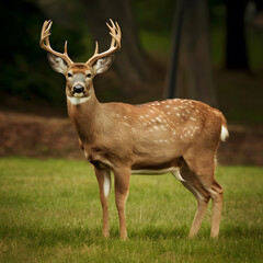 Majestic red deer stag on the field 