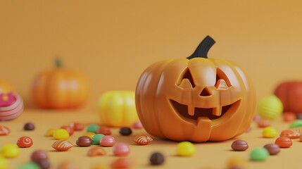 cute pumpkin with colorful candy 