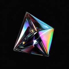Iridescent geometric shape on a black background