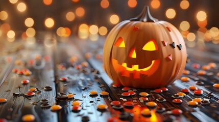 cute pumpkin with colorful candy 