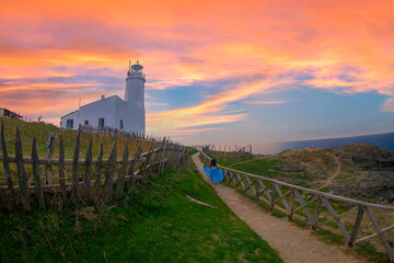 Lighthouse and cliffs in the Black Sea. View of Inceburun lighthouse. The northernmost point of...