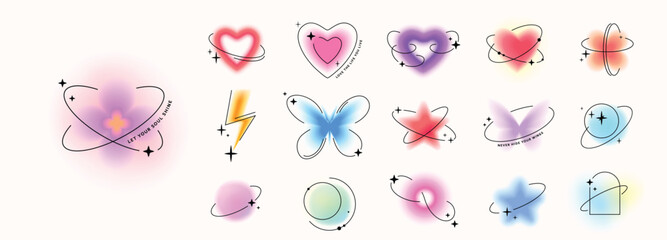 Y2k blur gradient elements vector illustration. Abstract aesthetic