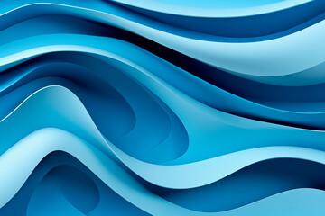 Fototapeta premium A 3D abstract background featuring layered paper cut shapes in various shades of blue. The design showcases smooth, flowing waves, creating a dynamic and visually appealing composition.