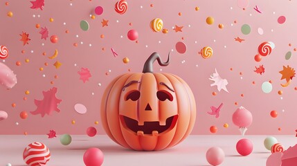 cute pumpkin with colorful candy 